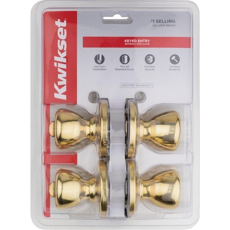 Kwikset Polished Brass Deadbolt and Door Knob Combo 242T 3 CP